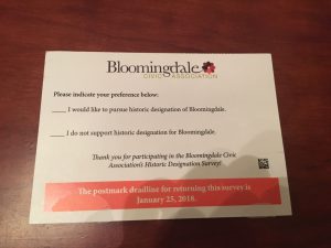 Bloomingdale Civic Association Survey Card