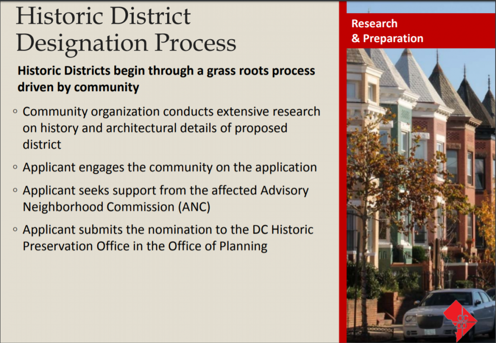 Slide from Office of Planning presentation on Kingman Park Historic District